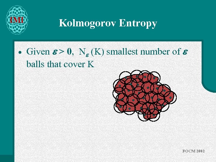 IMI · Kolmogorov Entropy Given > 0, N (K) smallest number of balls that