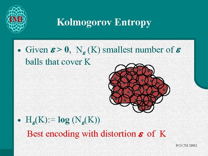 IMI Kolmogorov Entropy · Given > 0, N (K) smallest number of balls that