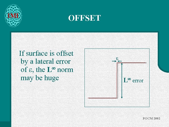 IMI OFFSET If surface is offset by a lateral error of , the L