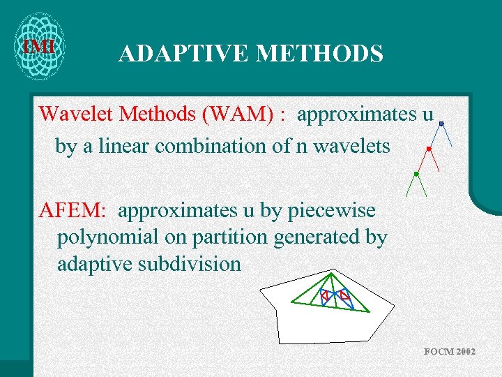 IMI ADAPTIVE METHODS Wavelet Methods (WAM) : approximates u by a linear combination of