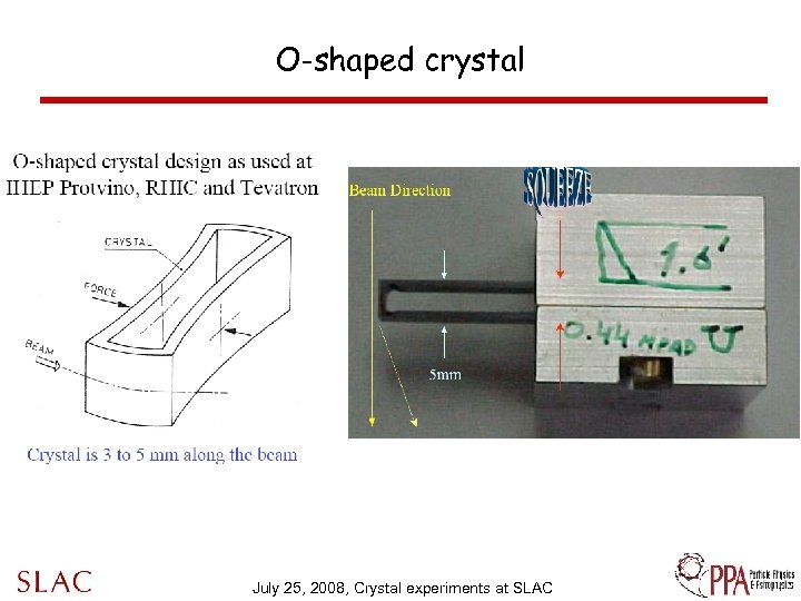 O-shaped crystal July 25, 2008, Crystal experiments at SLAC 