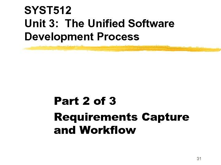 SYST 512 Unit 3: The Unified Software Development Process Part 2 of 3 Requirements