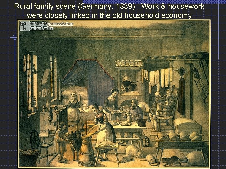 Rural family scene (Germany, 1839): Work & housework were closely linked in the old
