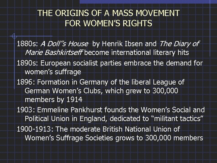 THE ORIGINS OF A MASS MOVEMENT FOR WOMEN’S RIGHTS 1880 s: A Doll’’s House