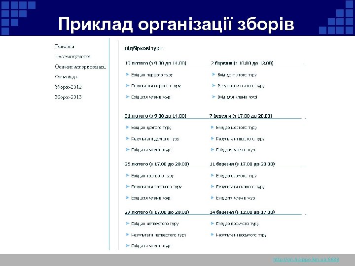 Приклад організації зборів http: //dn. hoippo. km. ua: 8888 