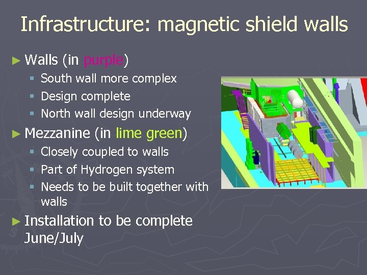 Infrastructure: magnetic shield walls ► Walls § § § (in purple) South wall more