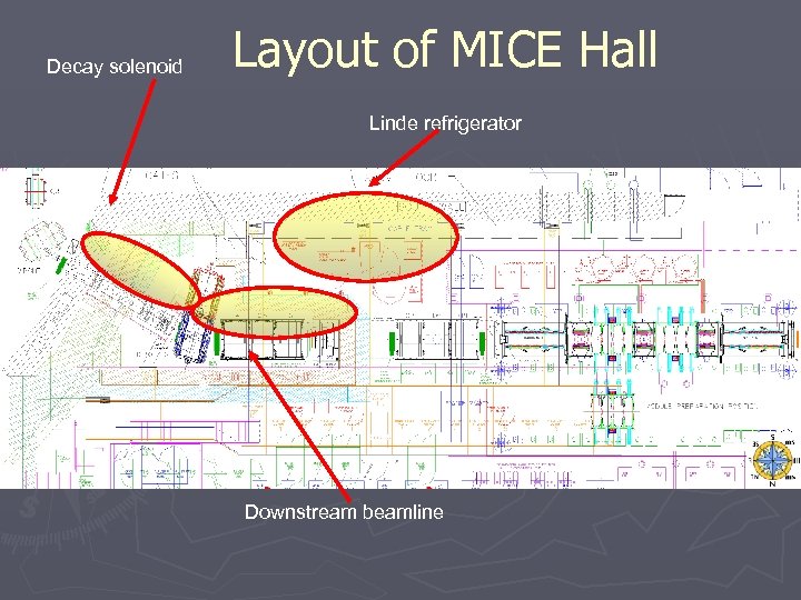 Decay solenoid Layout of MICE Hall Linde refrigerator Downstream beamline 