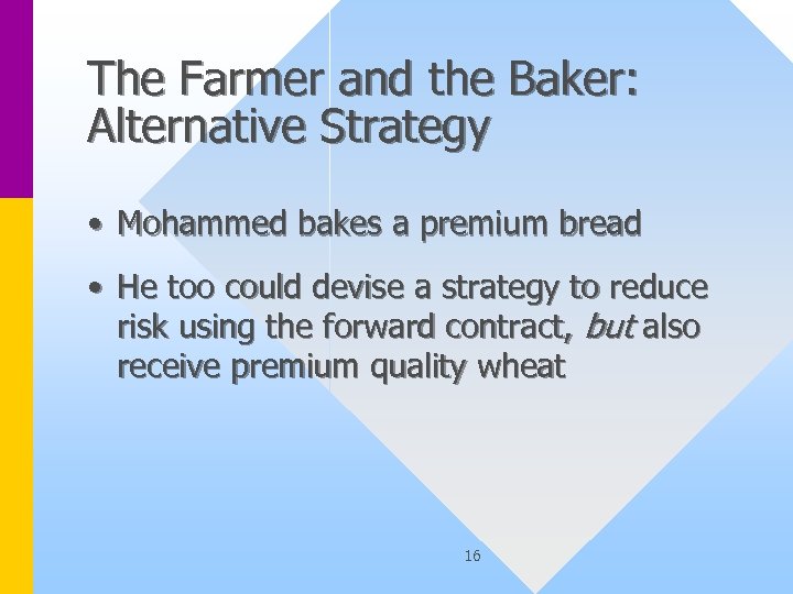 The Farmer and the Baker: Alternative Strategy • Mohammed bakes a premium bread •