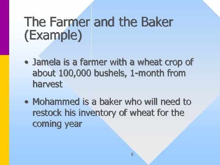 The Farmer and the Baker (Example) • Jamela is a farmer with a wheat