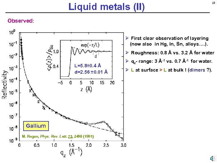 Liquid metals (II) 19 Observed: Ø First clear observation of layering (now also in