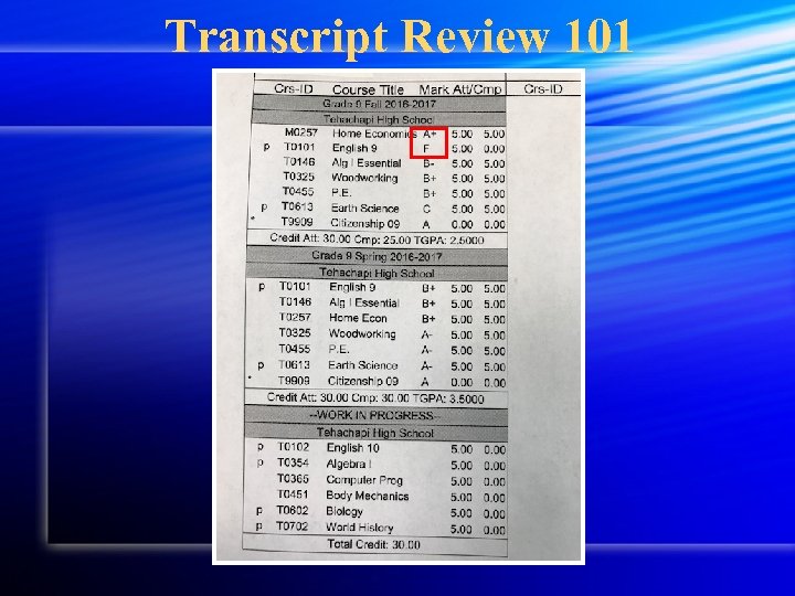 Transcript Review 101 