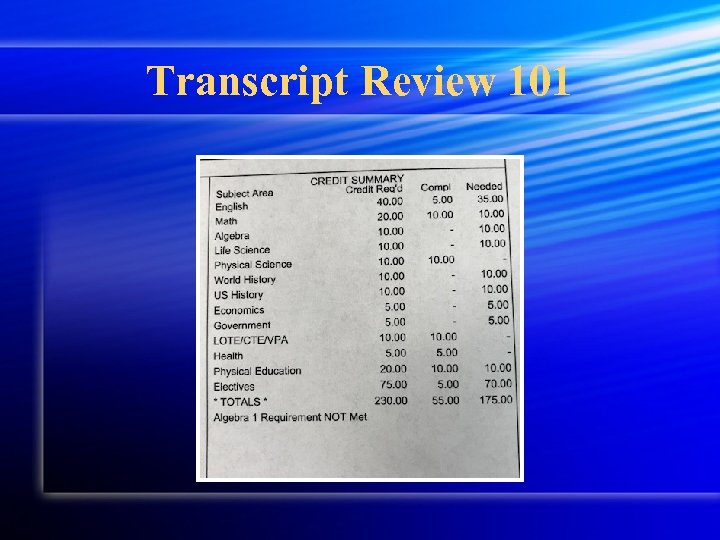 Transcript Review 101 