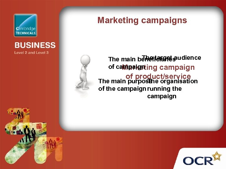 Marketing campaigns The target audience The main beneficiaries of campaign Marketing campaign of product/service