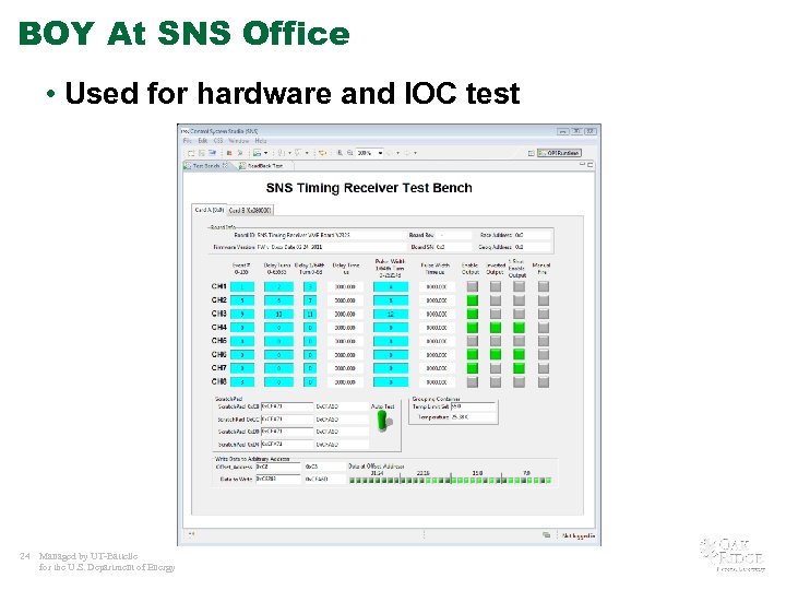 BOY At SNS Office • Used for hardware and IOC test 24 Managed by