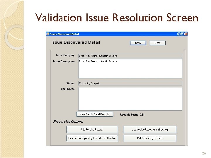 Validation Issue Resolution Screen 26 