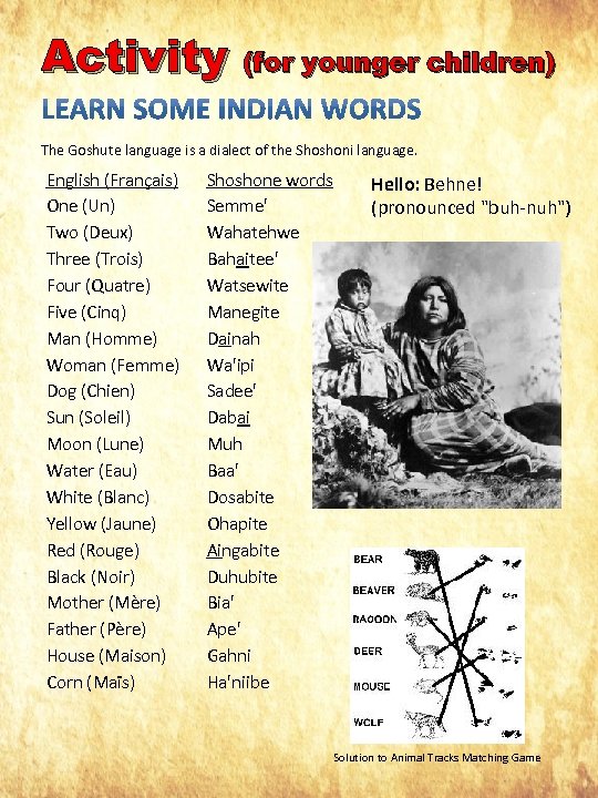 Activity (for younger children) The Goshute language is a dialect of the Shoshoni language.