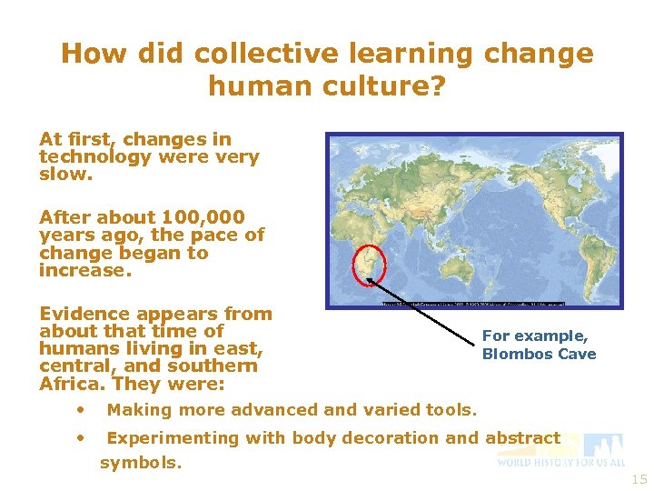 How did collective learning change human culture? At first, changes in technology were very