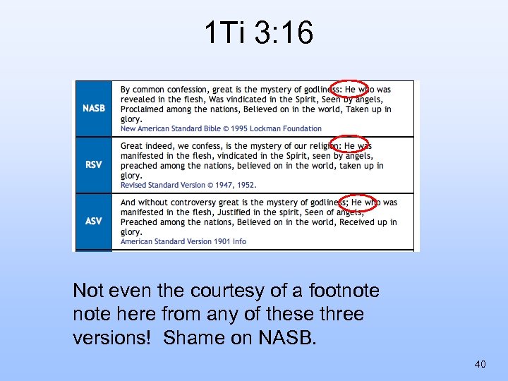 1 Ti 3: 16 Not even the courtesy of a footnote here from any