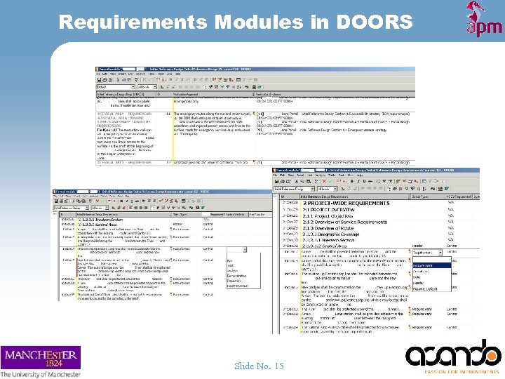 Requirements Modules in DOORS Slide No. 15 