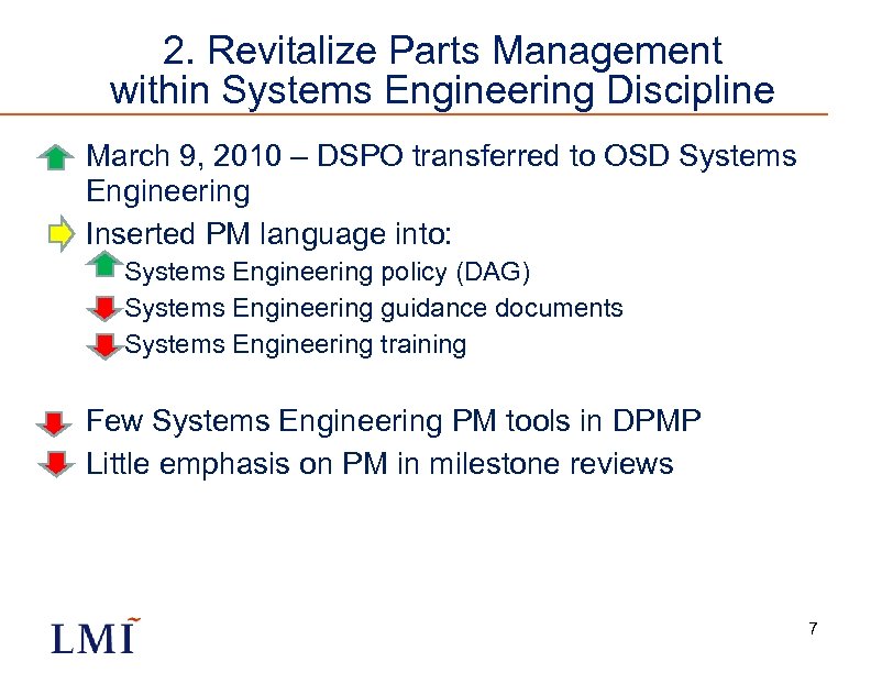 2. Revitalize Parts Management within Systems Engineering Discipline • March 9, 2010 – DSPO