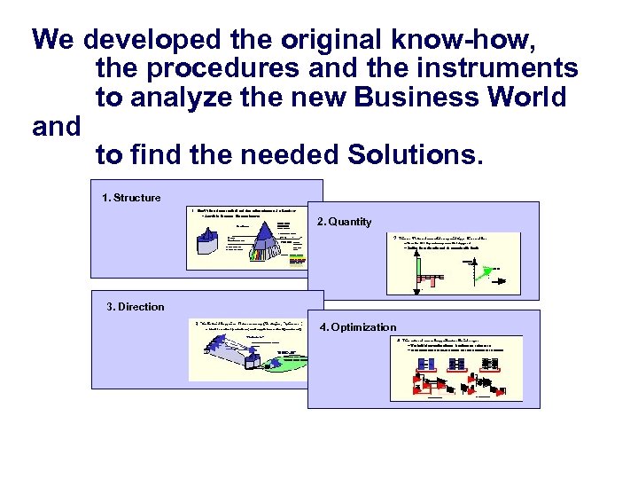 We developed the original know-how, the procedures and the instruments to analyze the new