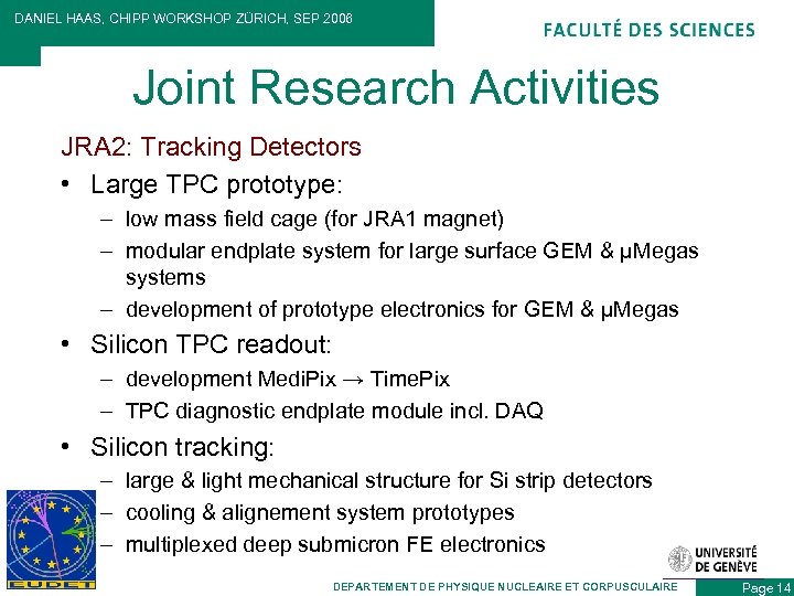 DANIEL HAAS, CHIPP WORKSHOP ZÜRICH, SEP 2006 Joint Research Activities JRA 2: Tracking Detectors