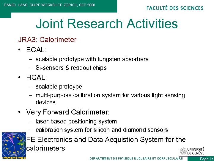 DANIEL HAAS, CHIPP WORKSHOP ZÜRICH, SEP 2006 Joint Research Activities JRA 3: Calorimeter •