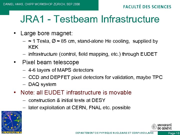 DANIEL HAAS, CHIPP WORKSHOP ZÜRICH, SEP 2006 JRA 1 - Testbeam Infrastructure • Large