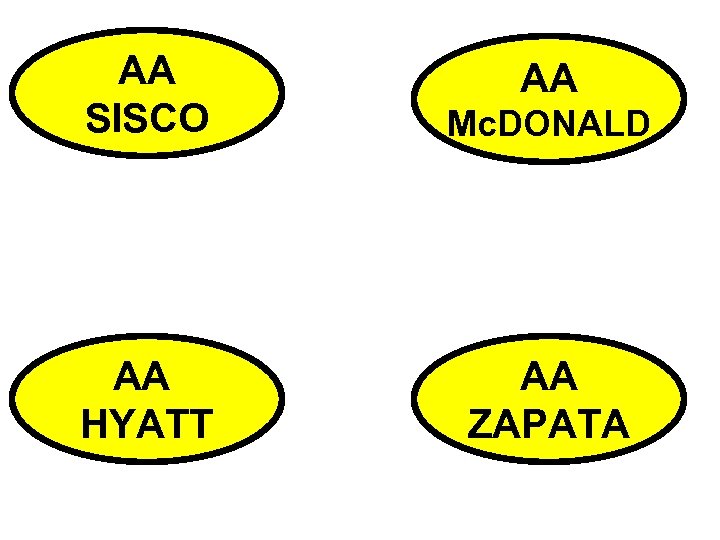 AA SISCO Mc. DONALD AA HYATT AA ZAPATA AA 