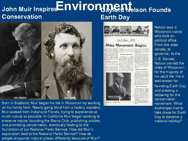 Environment Founds Gaylord Nelson John Muir Inspires Conservation Whi 80929 Earth Day Whi 1946