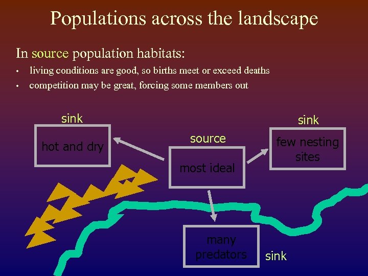 Populations across the landscape In source population habitats: • • living conditions are good,