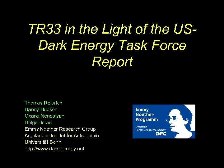 TR 33 in the Light of the USDark Energy Task Force Report Thomas Reiprich