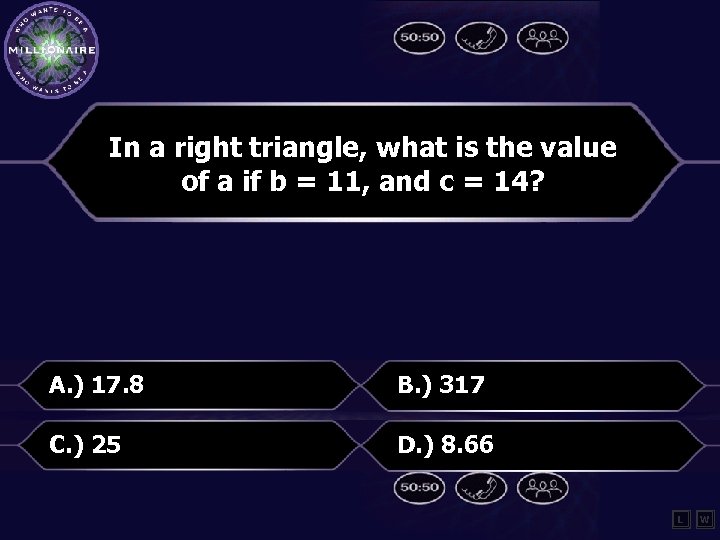 In a right triangle, what is the value of a if b = 11,