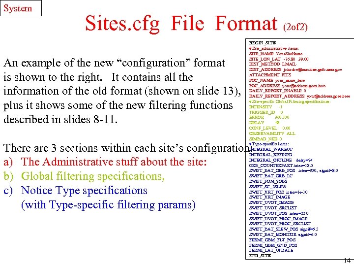 System Sites. cfg File Format (2 of 2) An example of the new “configuration”