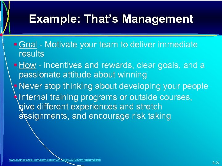 Example: That’s Management § Goal - Motivate your team to deliver immediate results §