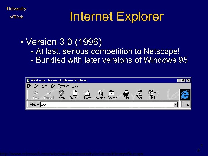 University of Utah Internet Explorer • Version 3. 0 (1996) - At last, serious