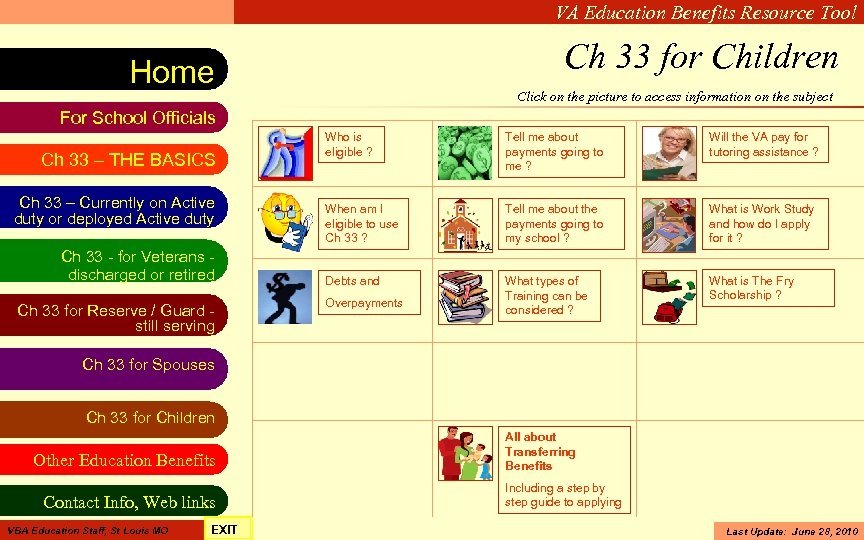 VA Education Benefits Resource Tool Ch 33 for Children Home Click on the picture