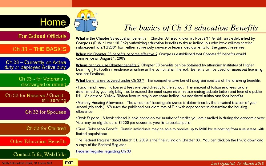 VA Education Benefits Resource Tool Home For School Officials Ch 33 – THE BASICS