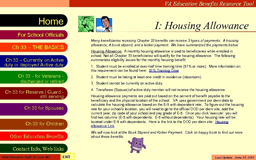 VA Education Benefits Resource Tool Home I: Housing Allowance For School Officials Ch 33