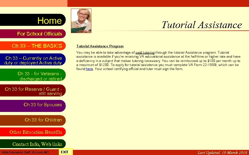 VA Education Benefits Resource Tool Home Tutorial Assistance For School Officials Ch 33 –