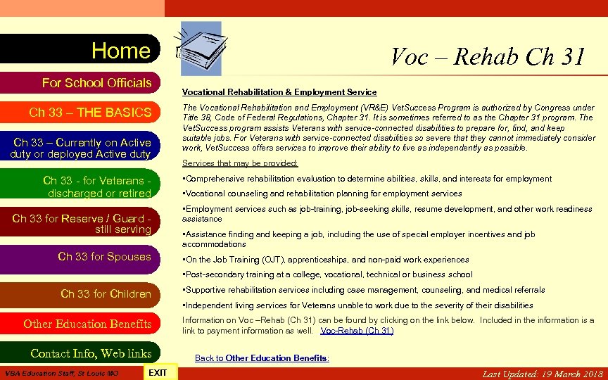 VA Education Benefits Resource Tool Home For School Officials Ch 33 – THE BASICS