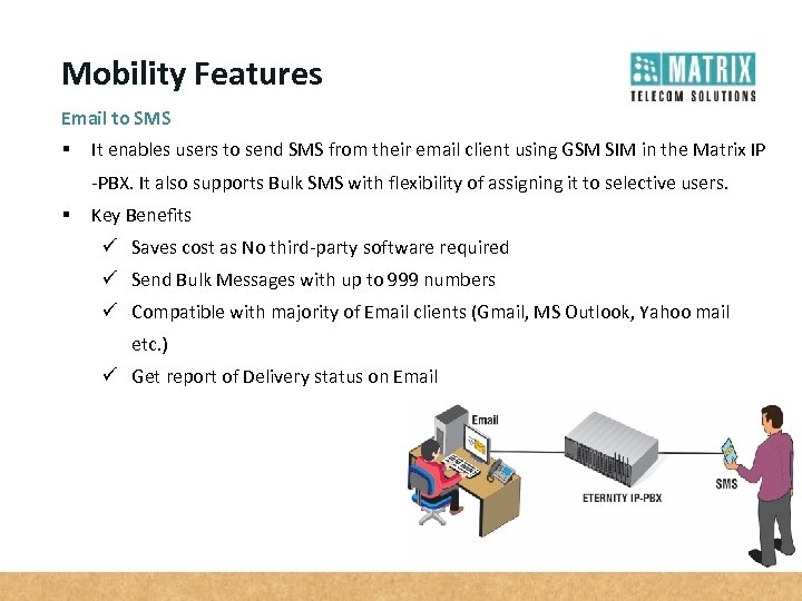 Mobility Features Email to SMS § It enables users to send SMS from their