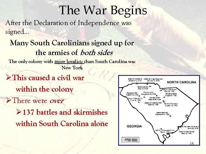 The War Begins After the Declaration of Independence was signed… Many South Carolinians signed