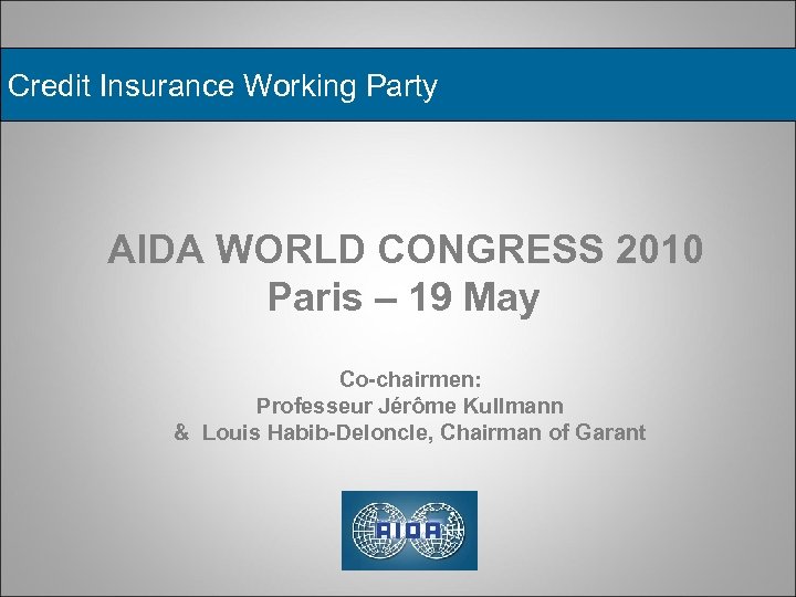 Credit Insurance Working Party AIDA WORLD CONGRESS 2010 Paris – 19 May Co-chairmen: Professeur
