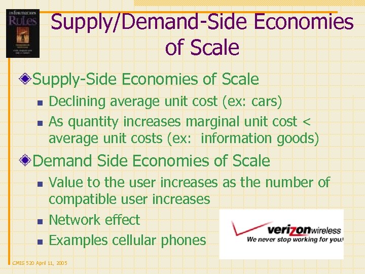 Supply/Demand-Side Economies of Scale Supply-Side Economies of Scale n n Declining average unit cost