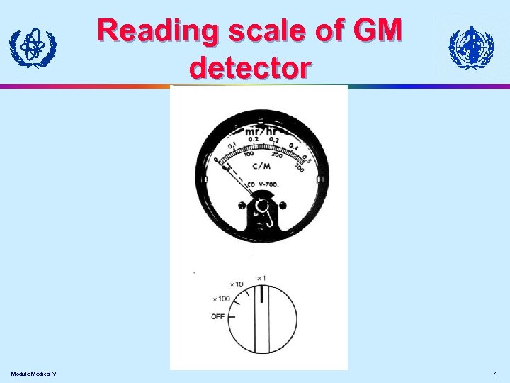 Reading scale of GM detector Module Medical V 7 