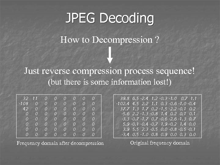 JPEG Decoding How to Decompression ? Just reverse compression process sequence! (but there is