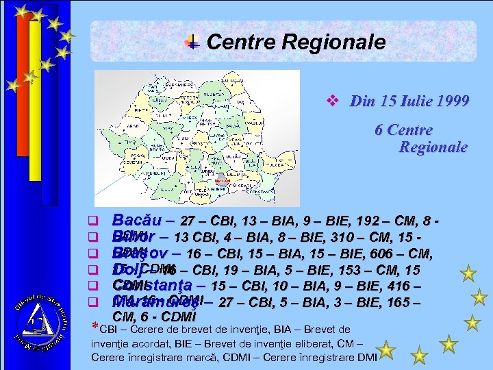 Centre Regionale v Din 15 Iulie 1999 6 Centre Regionale q q q Bacău