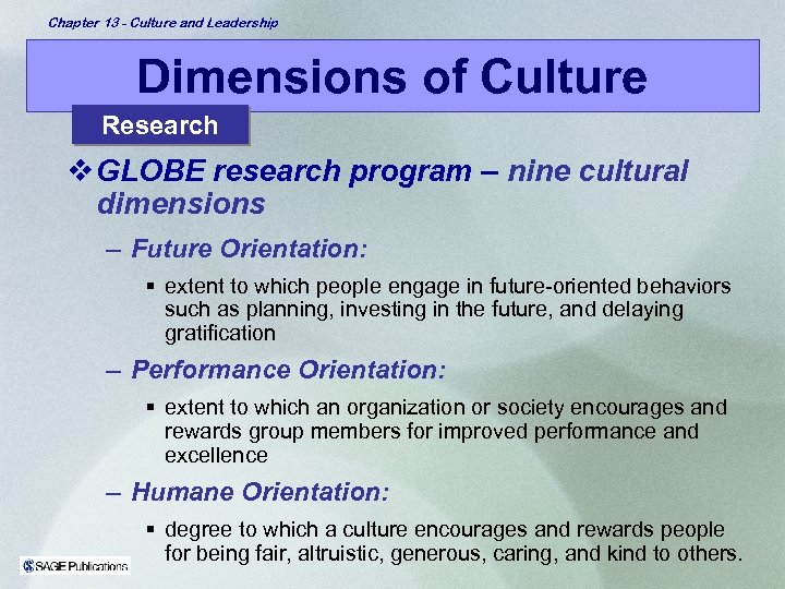 Chapter 13 - Culture and Leadership Dimensions of Culture Research v GLOBE research program