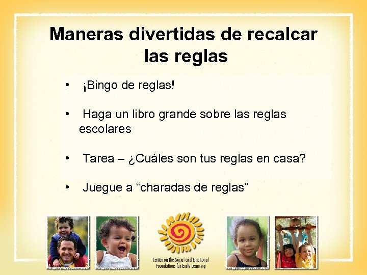 Maneras divertidas de recalcar las reglas • ¡Bingo de reglas! • Haga un libro